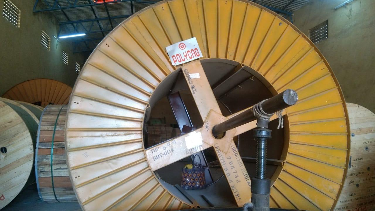 Large Polycab industrial power cable drum