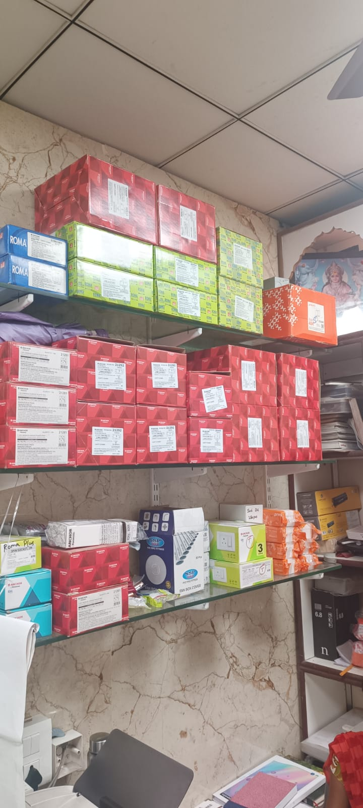 Branded electrical products stocked inside Sri Ambaajee Electricals